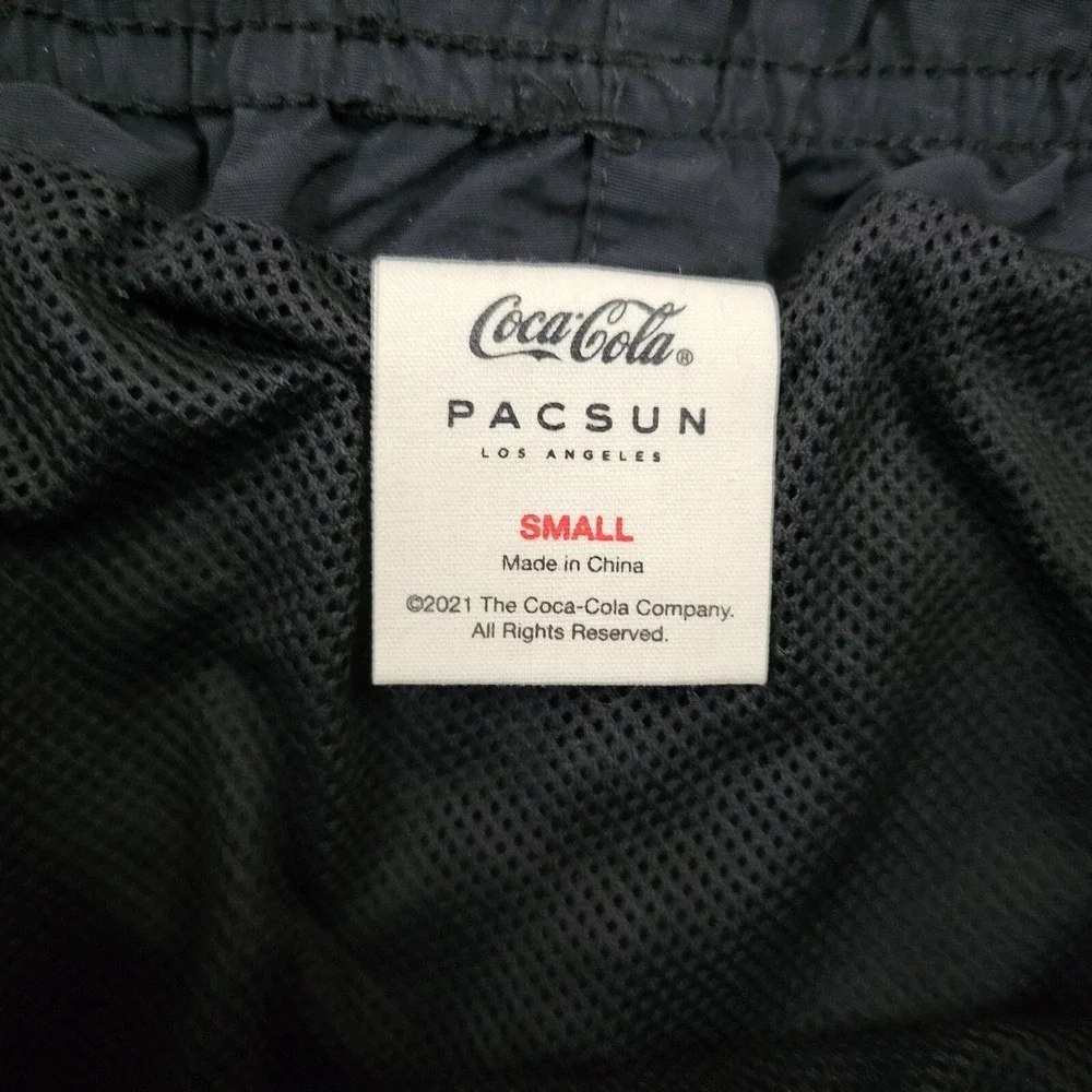 PacSun x Coca-Cola Mens Small Black Coke Ice Cold Smiley Nylon‎ Swim Shorts